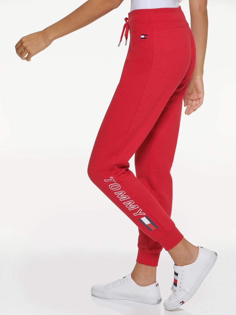 Női Tommy Hilfiger Essential Graphic Logo Jogger Nadrág Piros | HU 214UZG